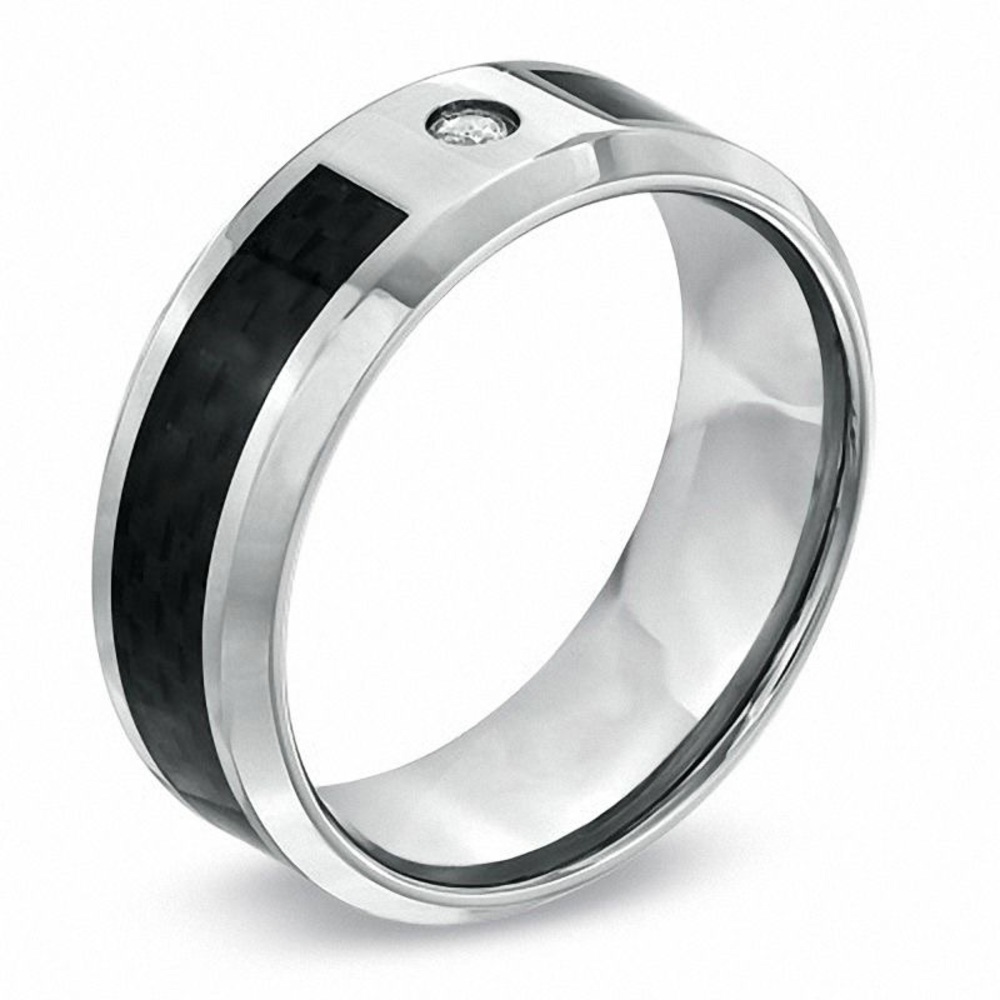 Diamond Accent Solitaire Comfort Fit Wedding Band in Stainless Steel